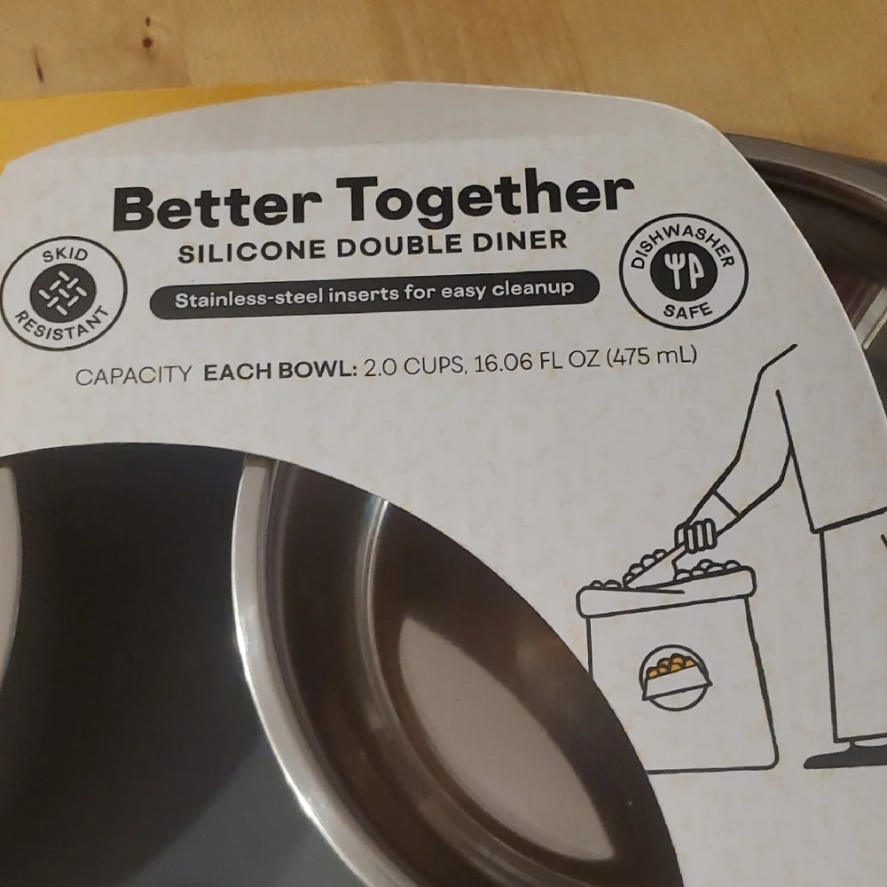 EveryYay Silicone Double Diner – NWT – Gray Base with Stainless Steel Bowls - Picture 3 of 5